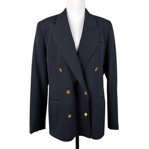 Austin Reed Double Breasted Blazer Womens 10 Petite Navy Worsted Wool Vintage